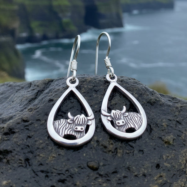 Galloway Scottish Highland Cow Earrings in Sterling Silver