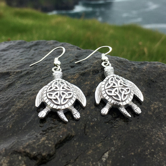 Celtic Turtle Earrings in Sterling Silver