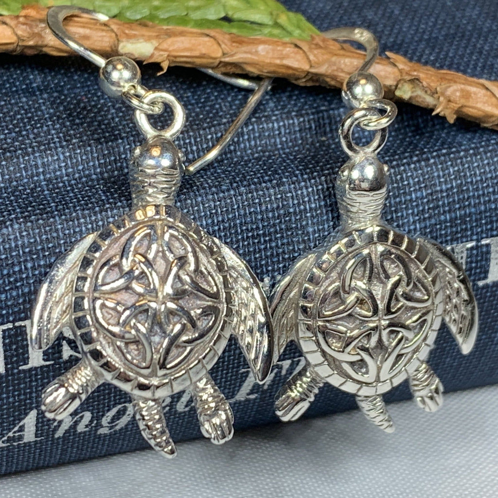 Celtic Turtle Earrings in Sterling Silver
