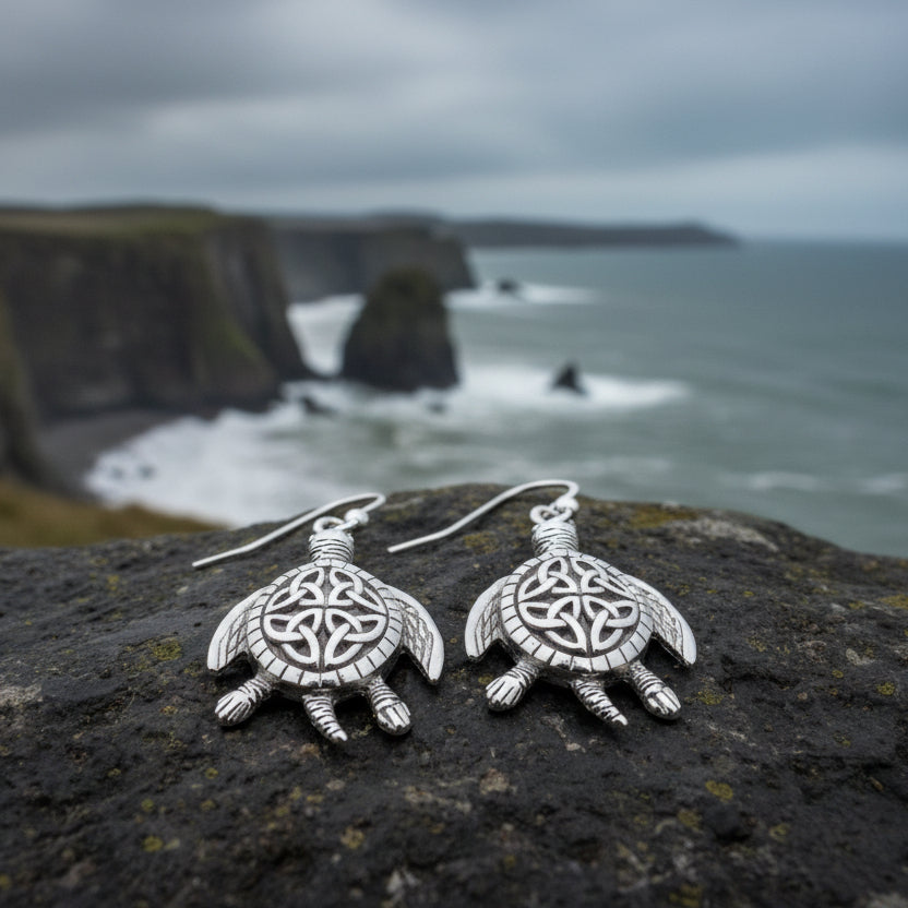 Celtic Turtle Earrings in Sterling Silver