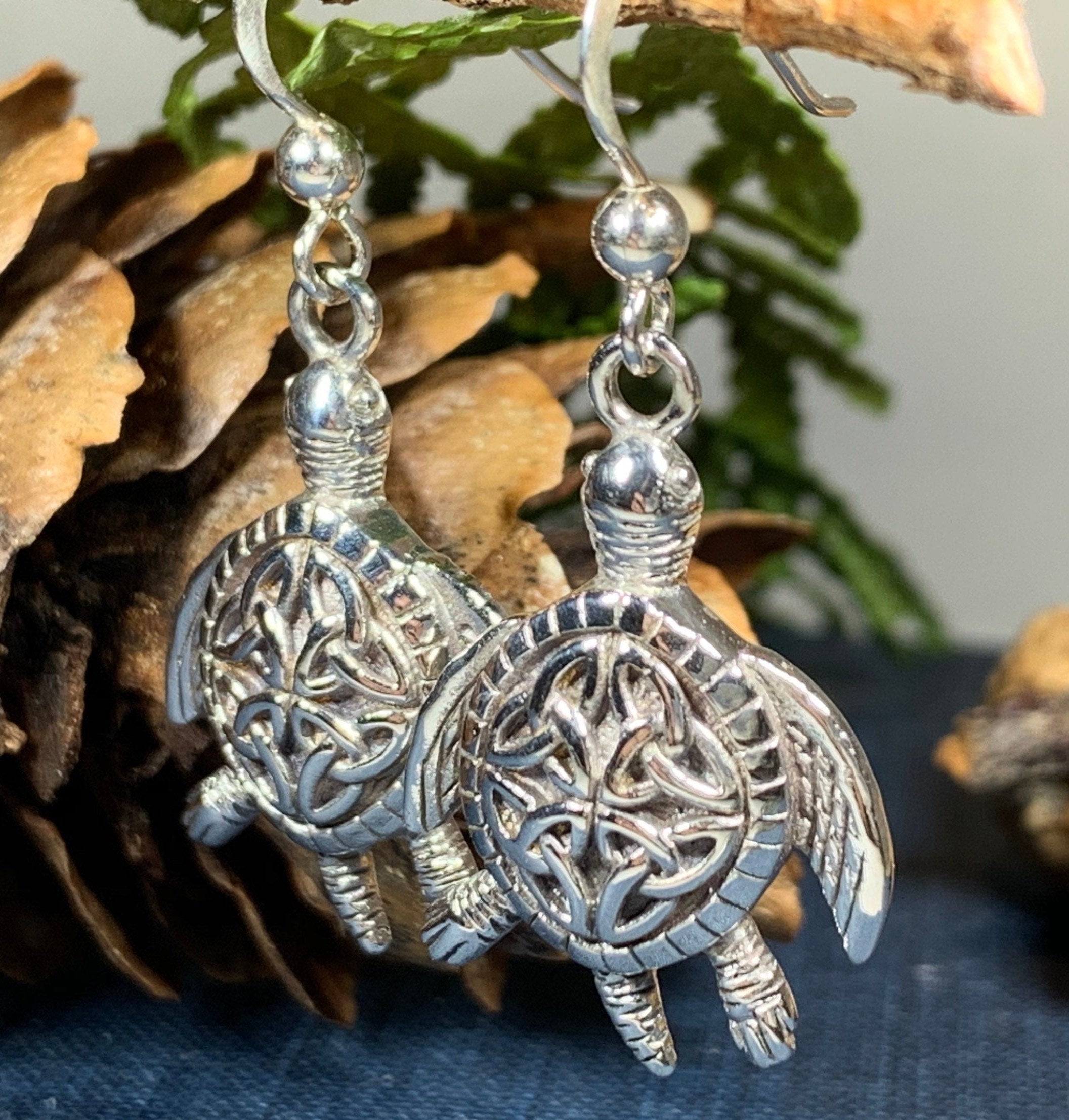 Celtic Turtle Earrings in Sterling Silver