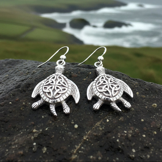 Celtic Turtle Earrings in Sterling Silver