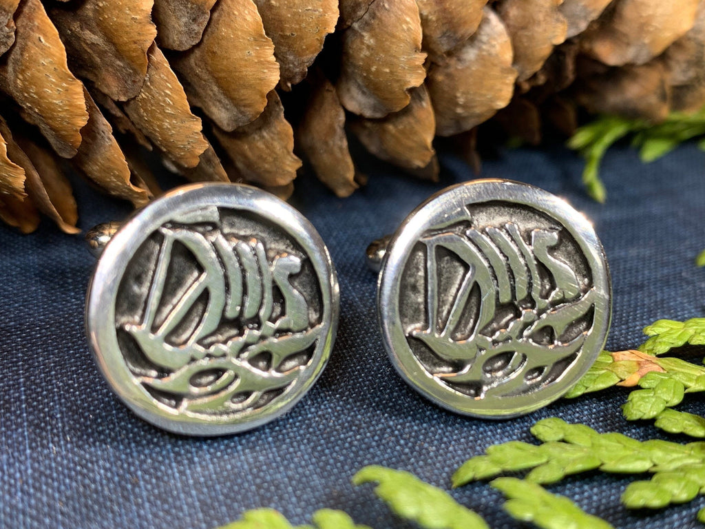 Viking Ship Pewter Cufflinks - Handmade in Scotland
