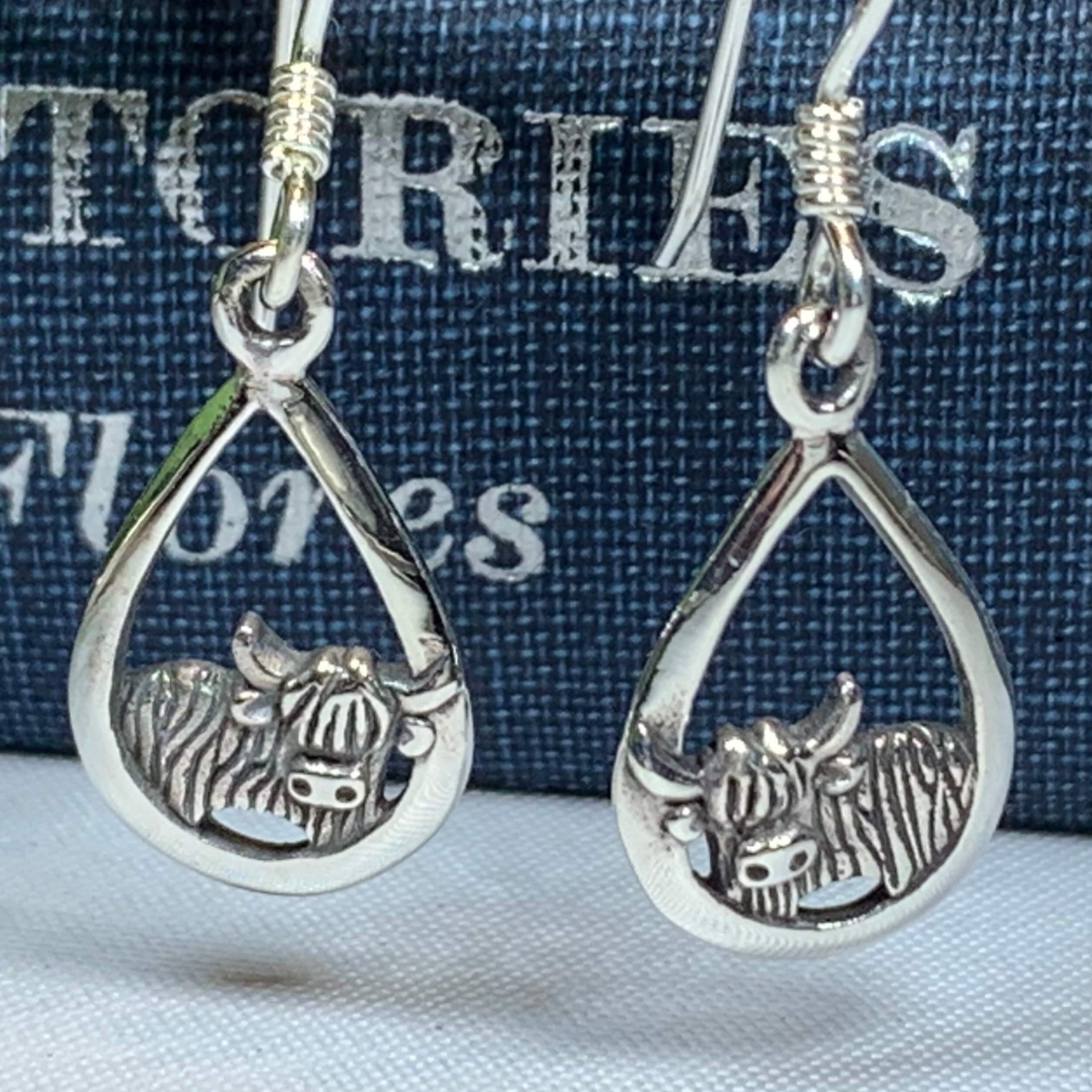 Galloway Scottish Highland Cow Earrings in Sterling Silver