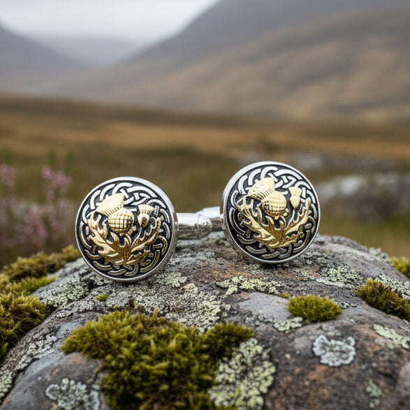 Golden Thistle Cufflinks - Handmade in Scotland