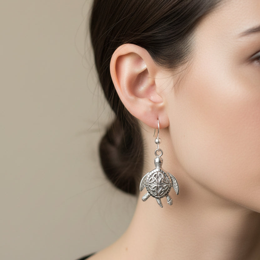 Celtic Turtle Earrings in Sterling Silver