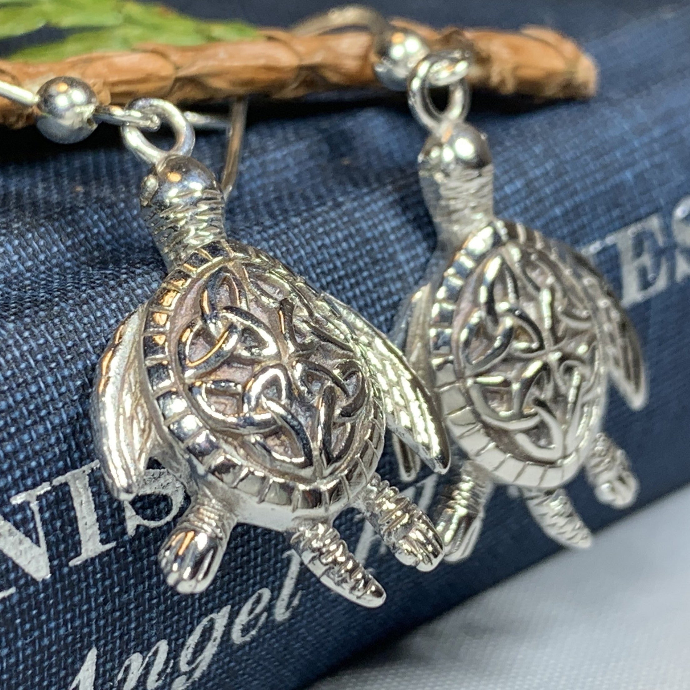 Celtic Turtle Earrings in Sterling Silver