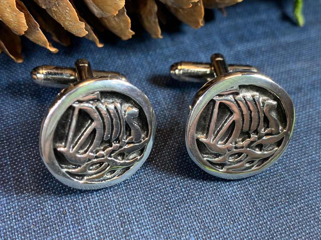 Viking Ship Pewter Cufflinks - Handmade in Scotland