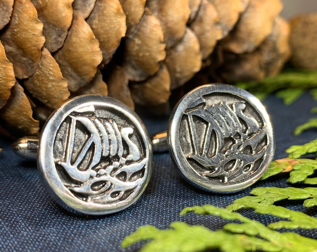 Viking Ship Pewter Cufflinks - Handmade in Scotland