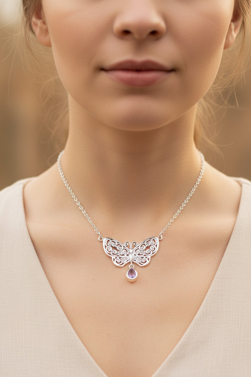 Meadow Celtic Butterfly Necklace in Sterling Silver