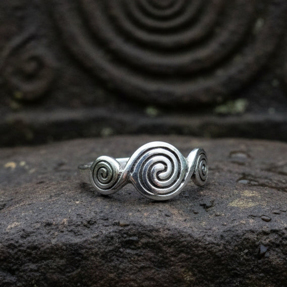 Newgrange Triple Spiral Ring in Sterling Silver