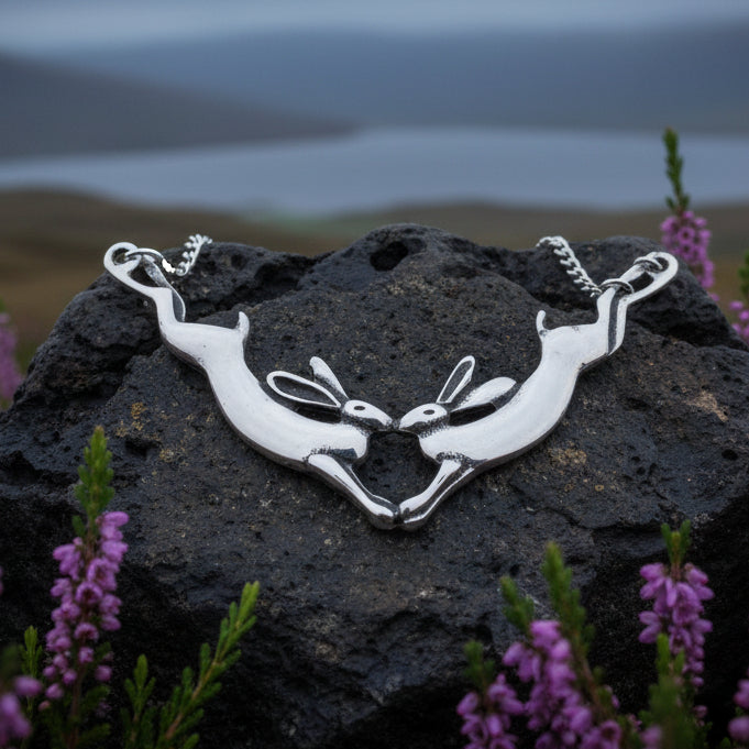 Two Rabbits Necklace in Pewter