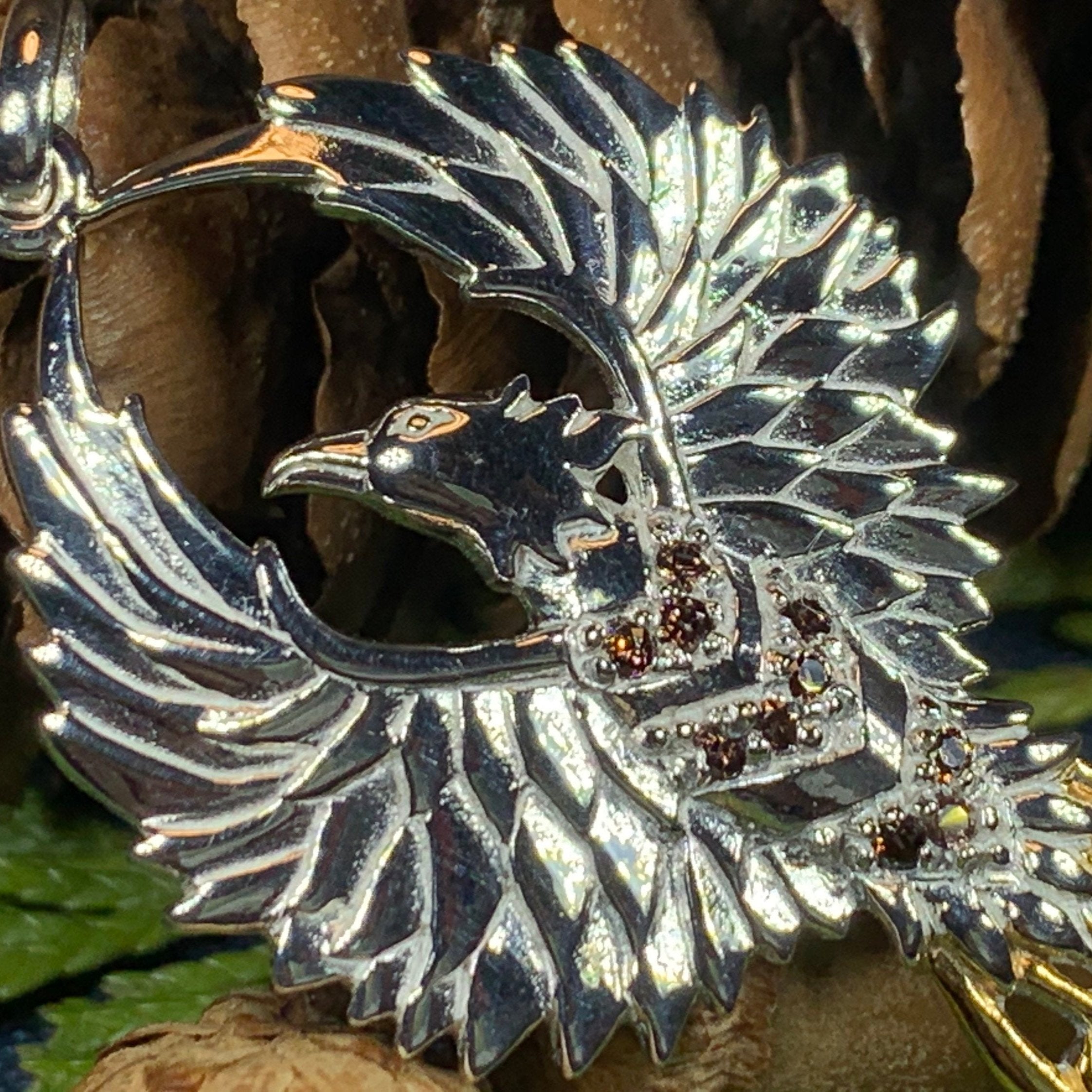Golden Fire Phoenix Necklace in Sterling Silver