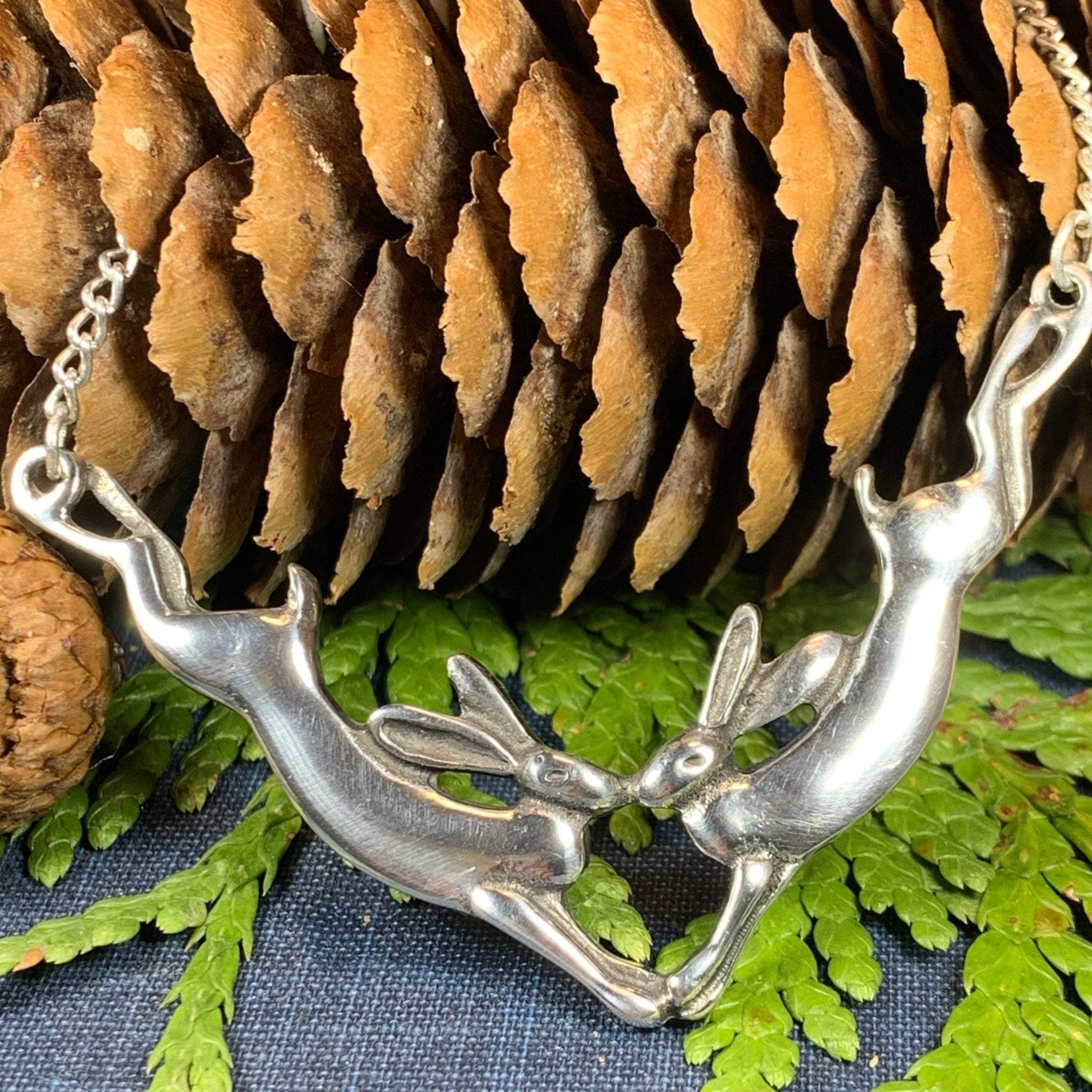 Two Rabbits Necklace in Pewter