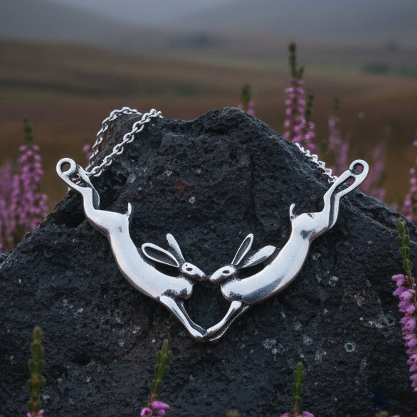Two Rabbits Necklace in Pewter