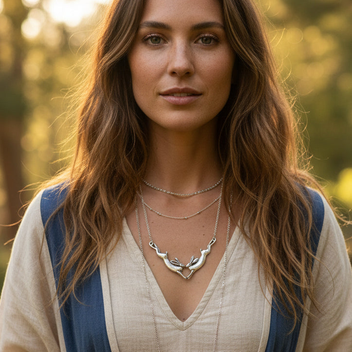 Two Rabbits Necklace in Pewter