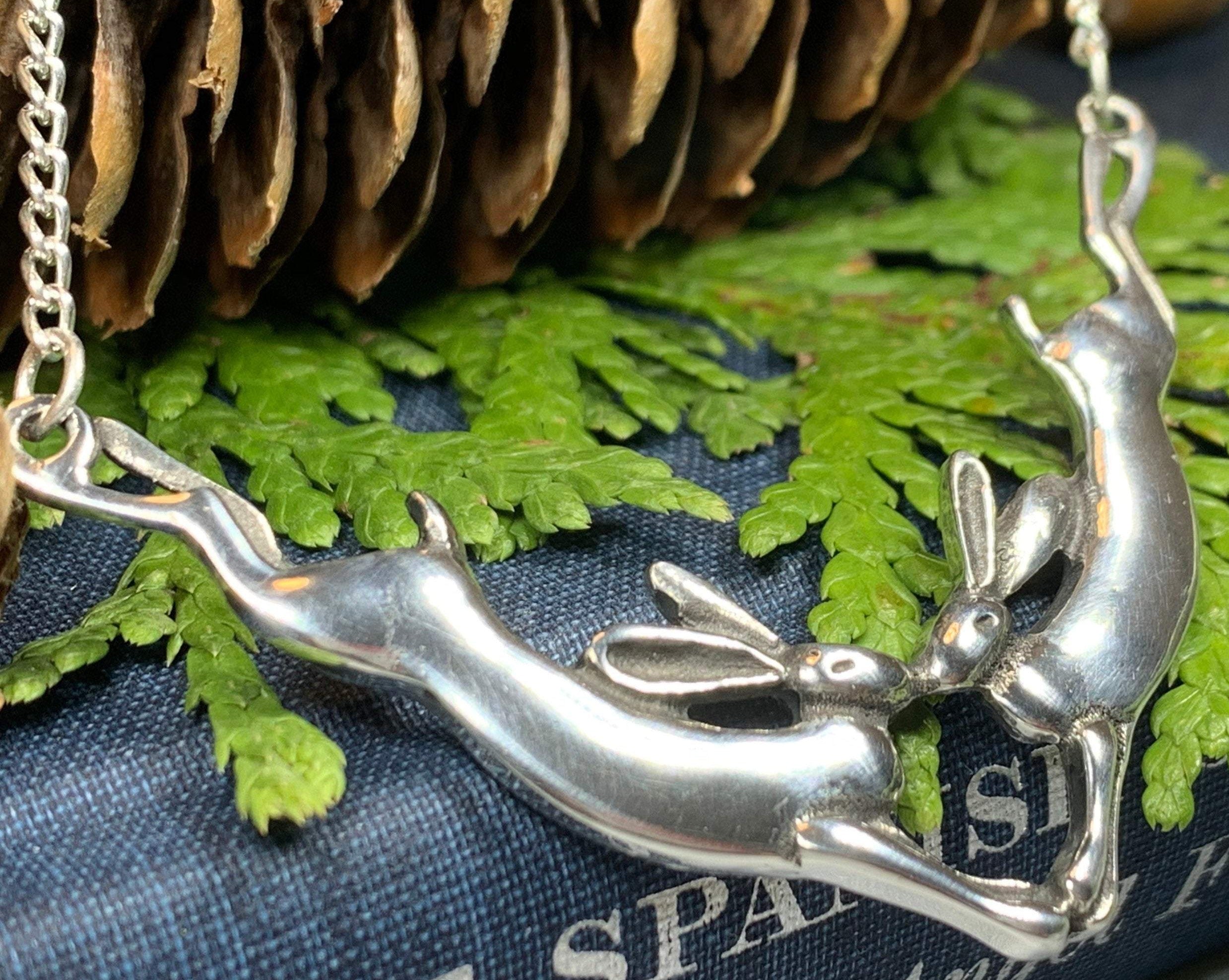 Two Rabbits Necklace in Pewter