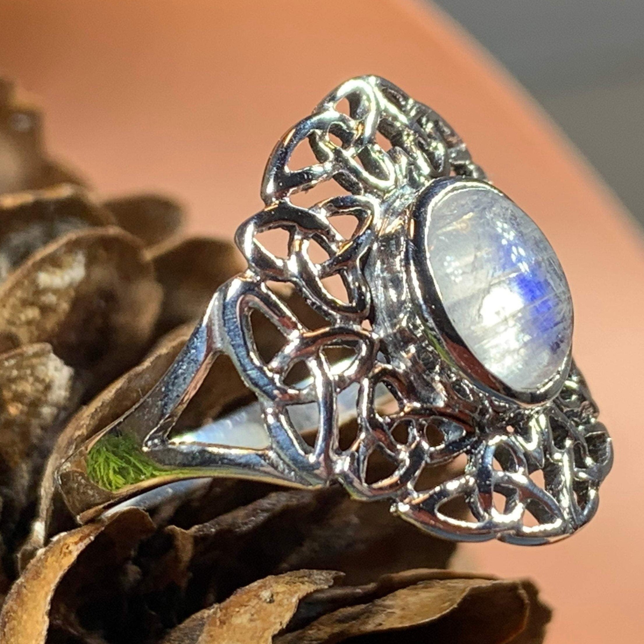 Celtic Starglow Moonstone Ring in Sterling Silver