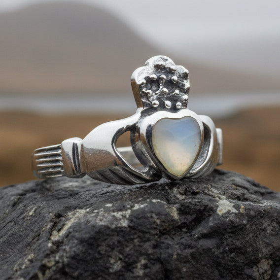Aurora Irish Claddagh Ring with Mother of Pearl