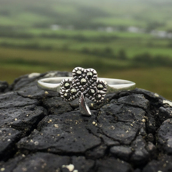 Fáilte Irish Shamrock Ring with Marcasite