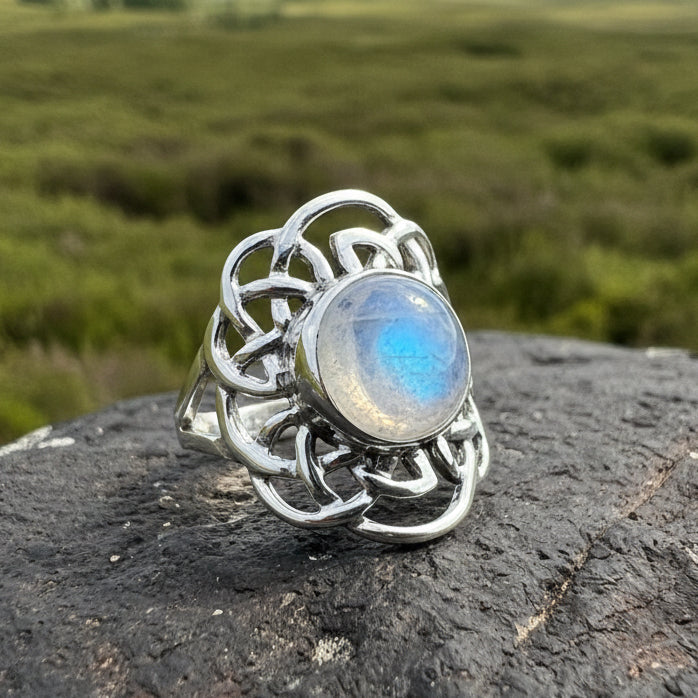 Luna Celtic Knot Moonstone Ring in Sterling Silver