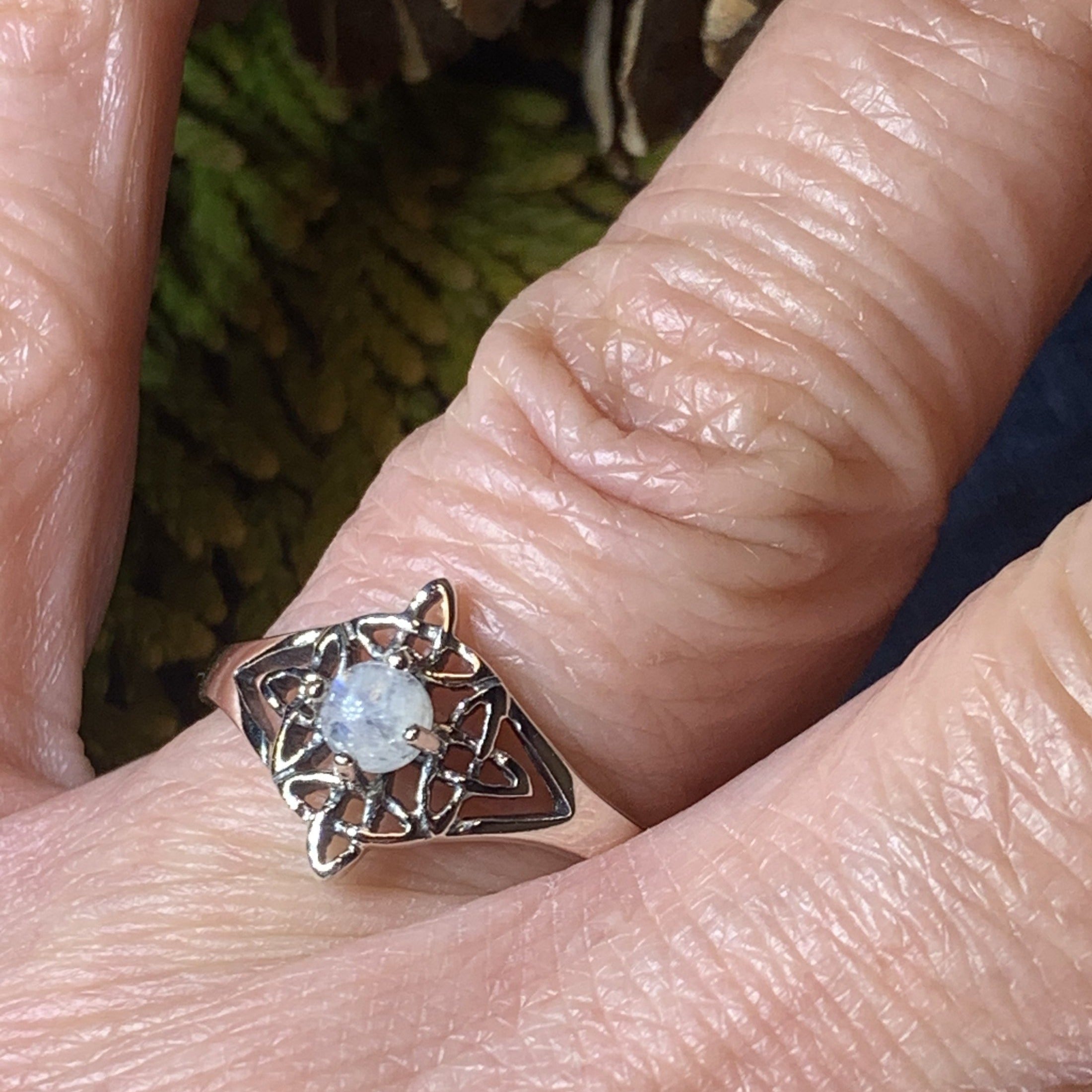 Celtic Starshine Moonstone Ring in Sterling Silver