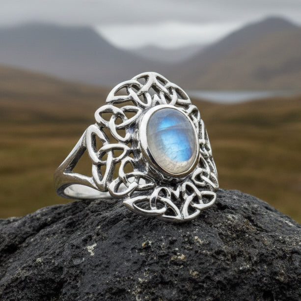 Celtic Starglow Moonstone Ring in Sterling Silver