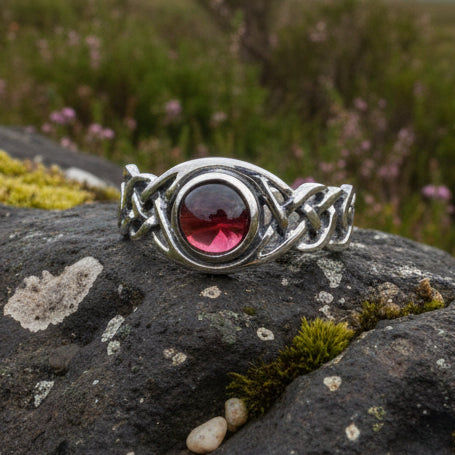 Leah Celtic Knot Garnet Ring in Sterling Silver