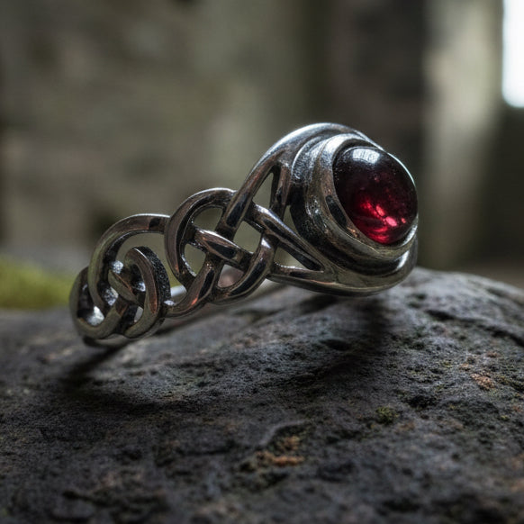 Leah Celtic Knot Garnet Ring in Sterling Silver