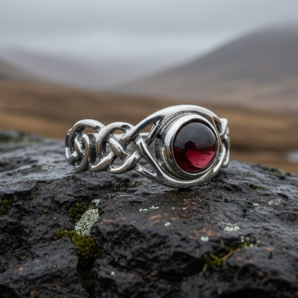 Leah Celtic Knot Garnet Ring in Sterling Silver