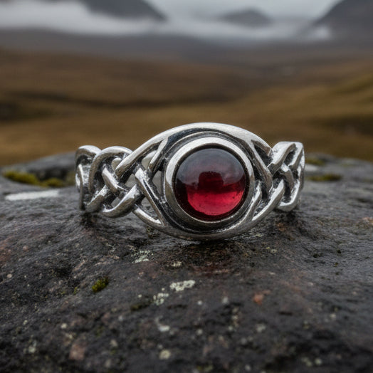 Leah Celtic Knot Garnet Ring in Sterling Silver