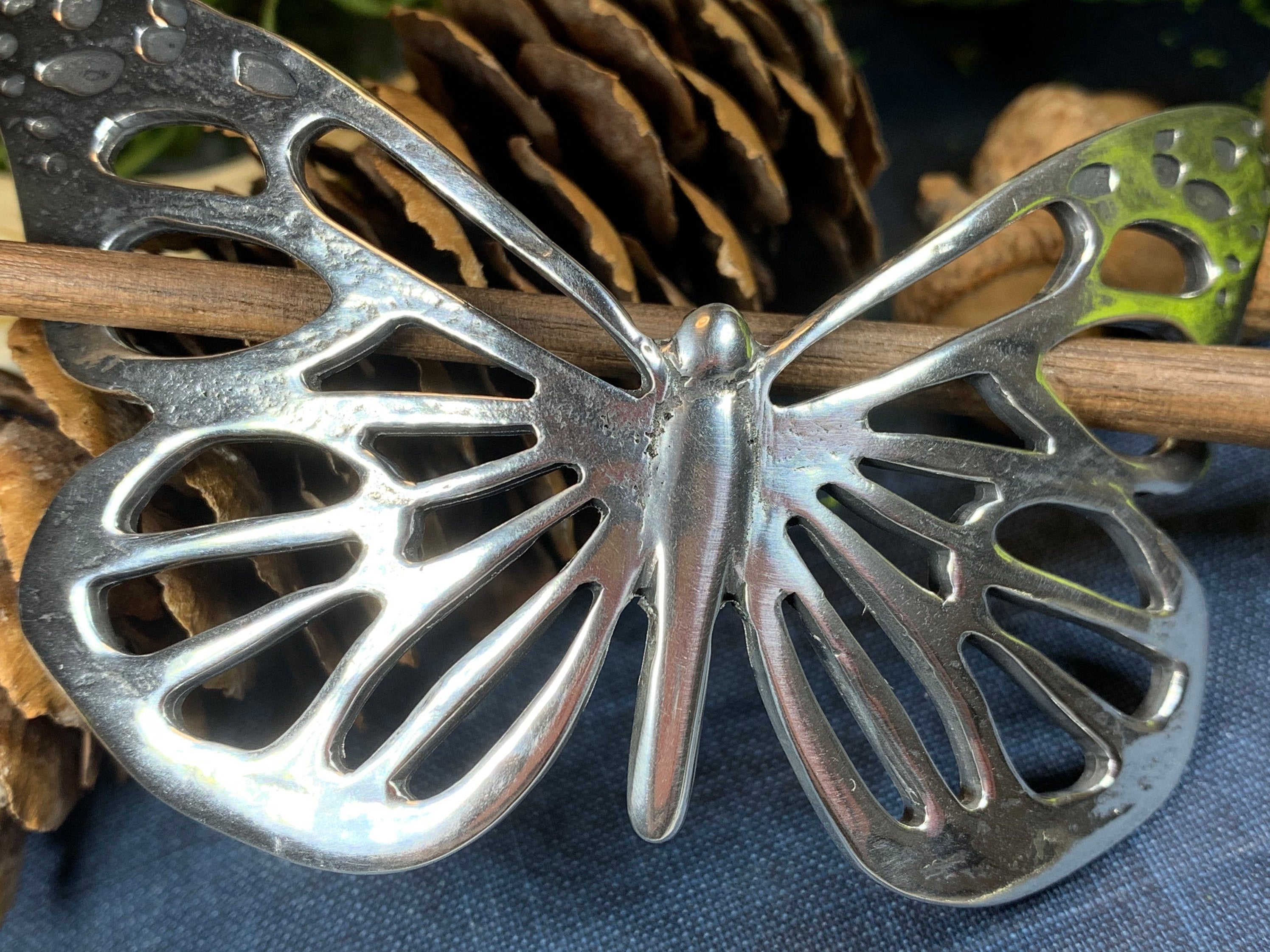 Handmade Pewter Butterfly Hair Slide for Women