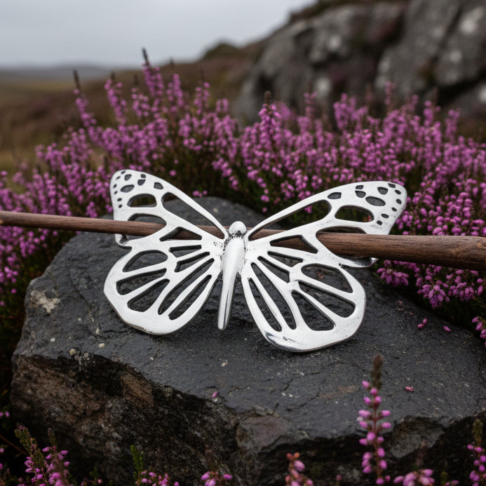 Handmade Pewter Butterfly Hair Slide for Women