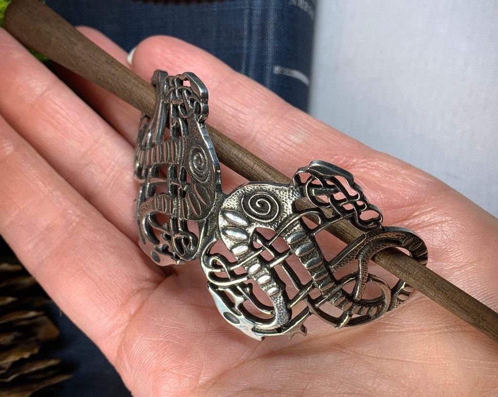 Pewter Celtic Dragon Hair Slide for Women