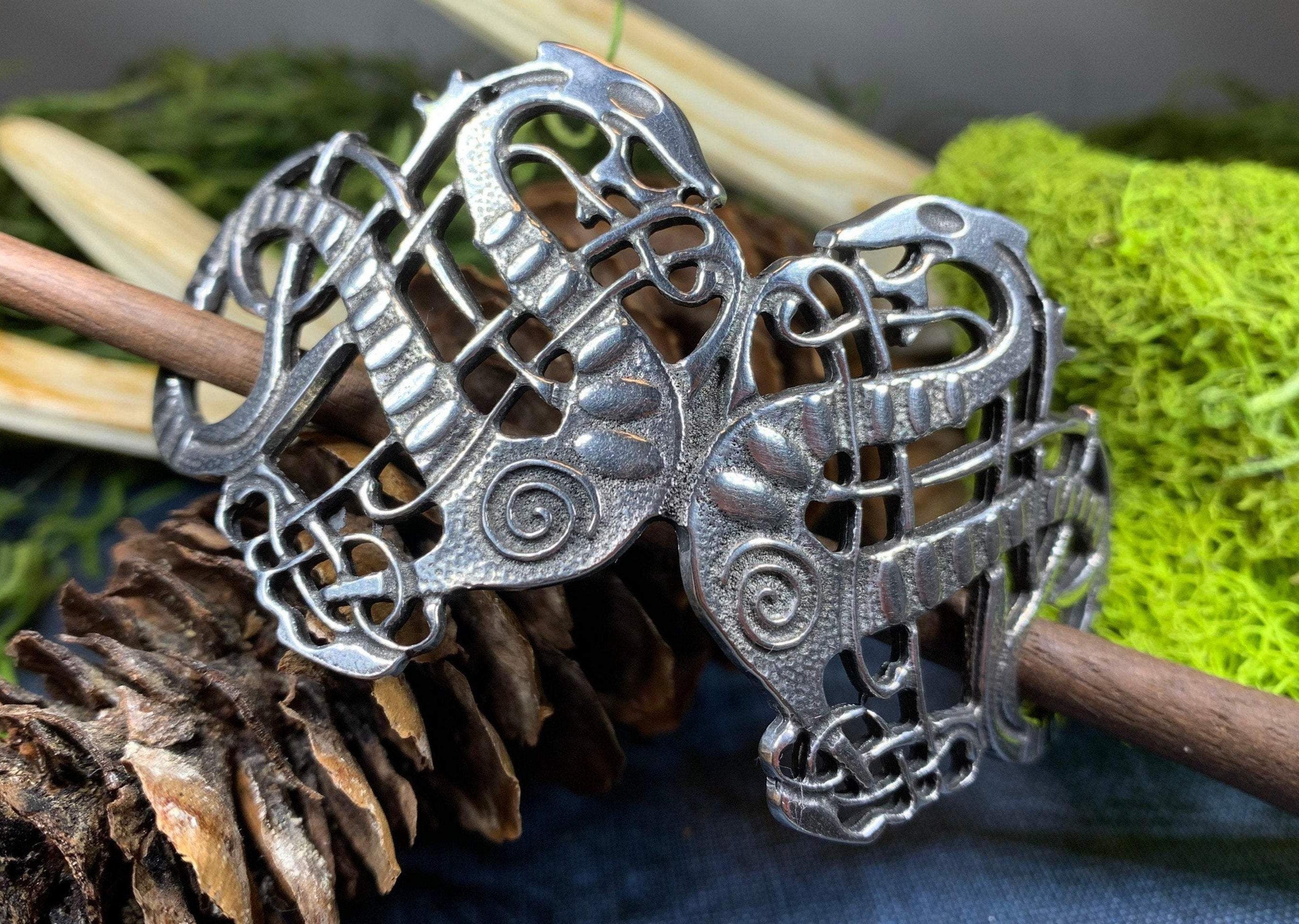 Pewter Celtic Dragon Hair Slide for Women