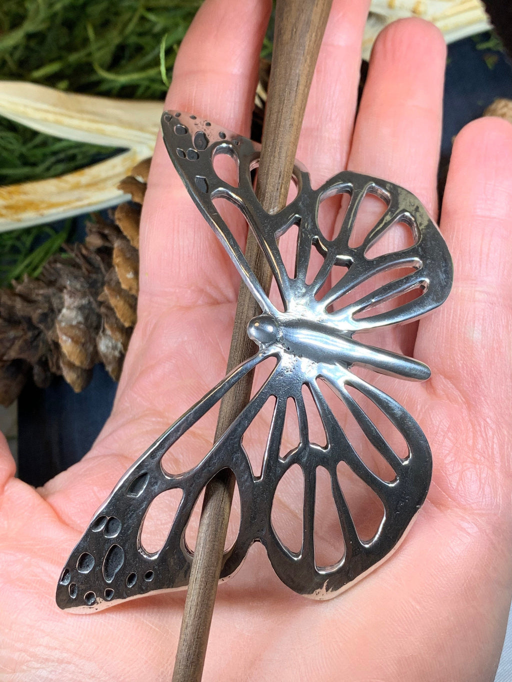 Handmade Pewter Butterfly Hair Slide for Women