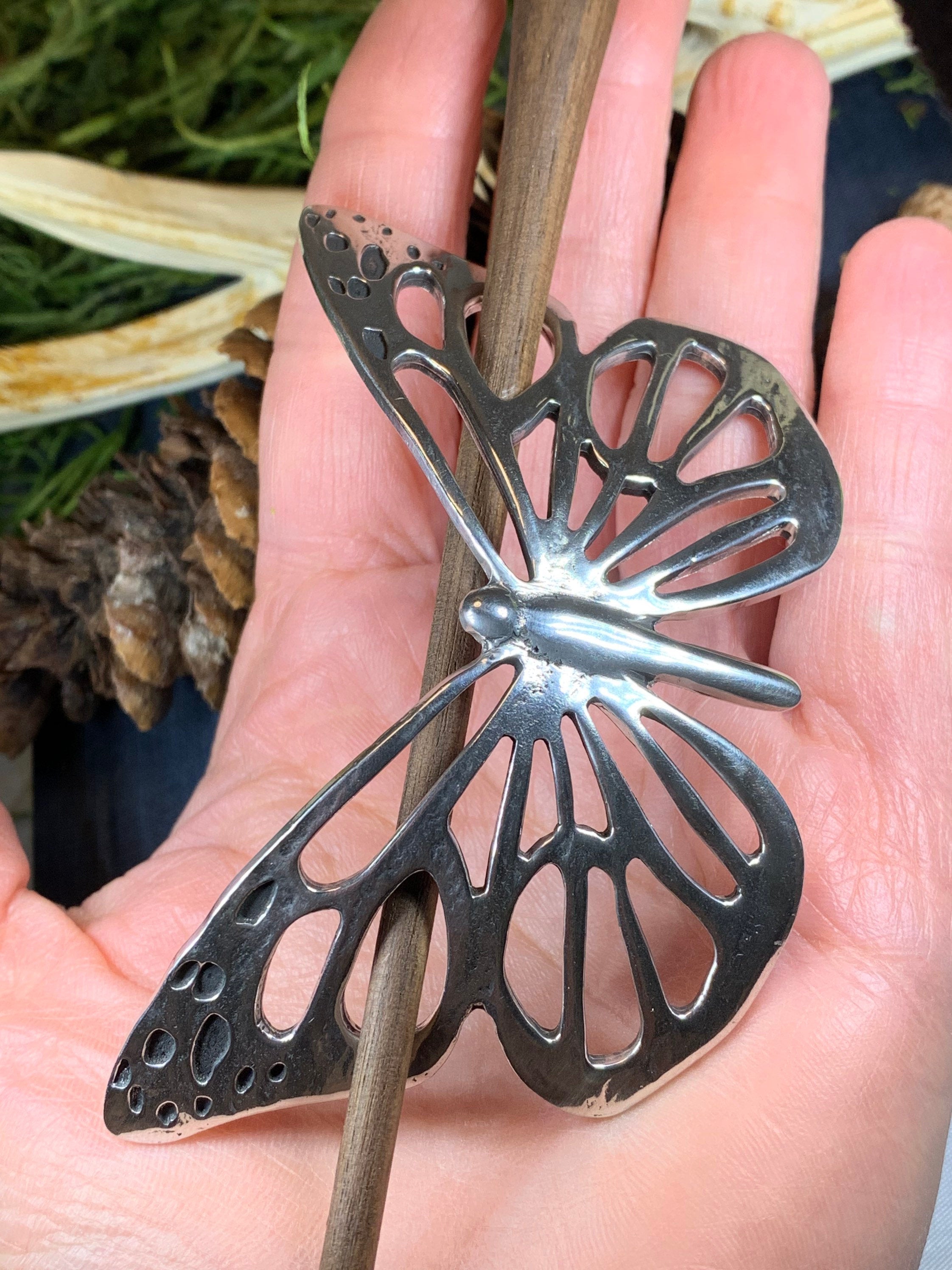 Handmade Pewter Butterfly Hair Slide for Women