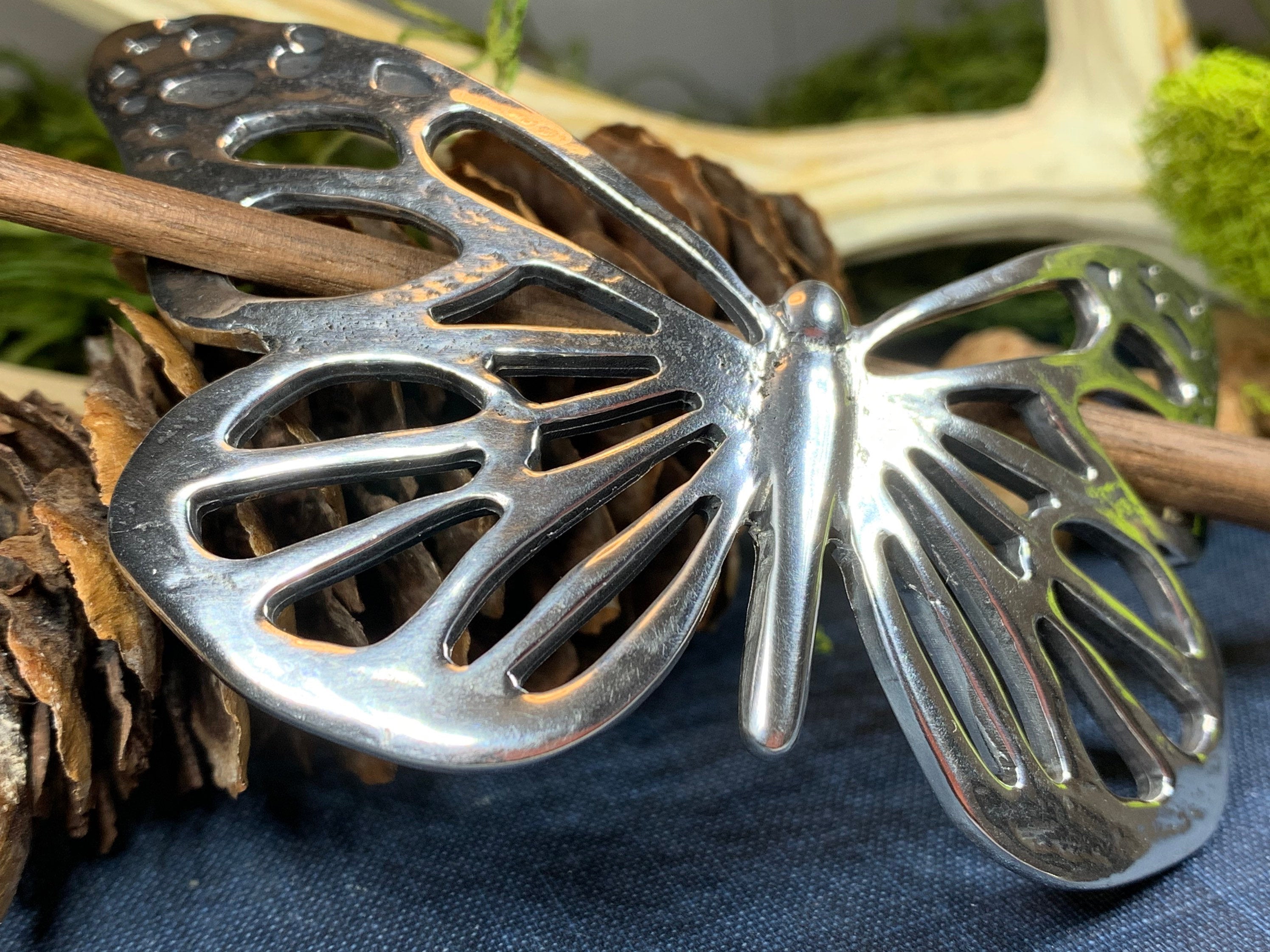 Handmade Pewter Butterfly Hair Slide for Women