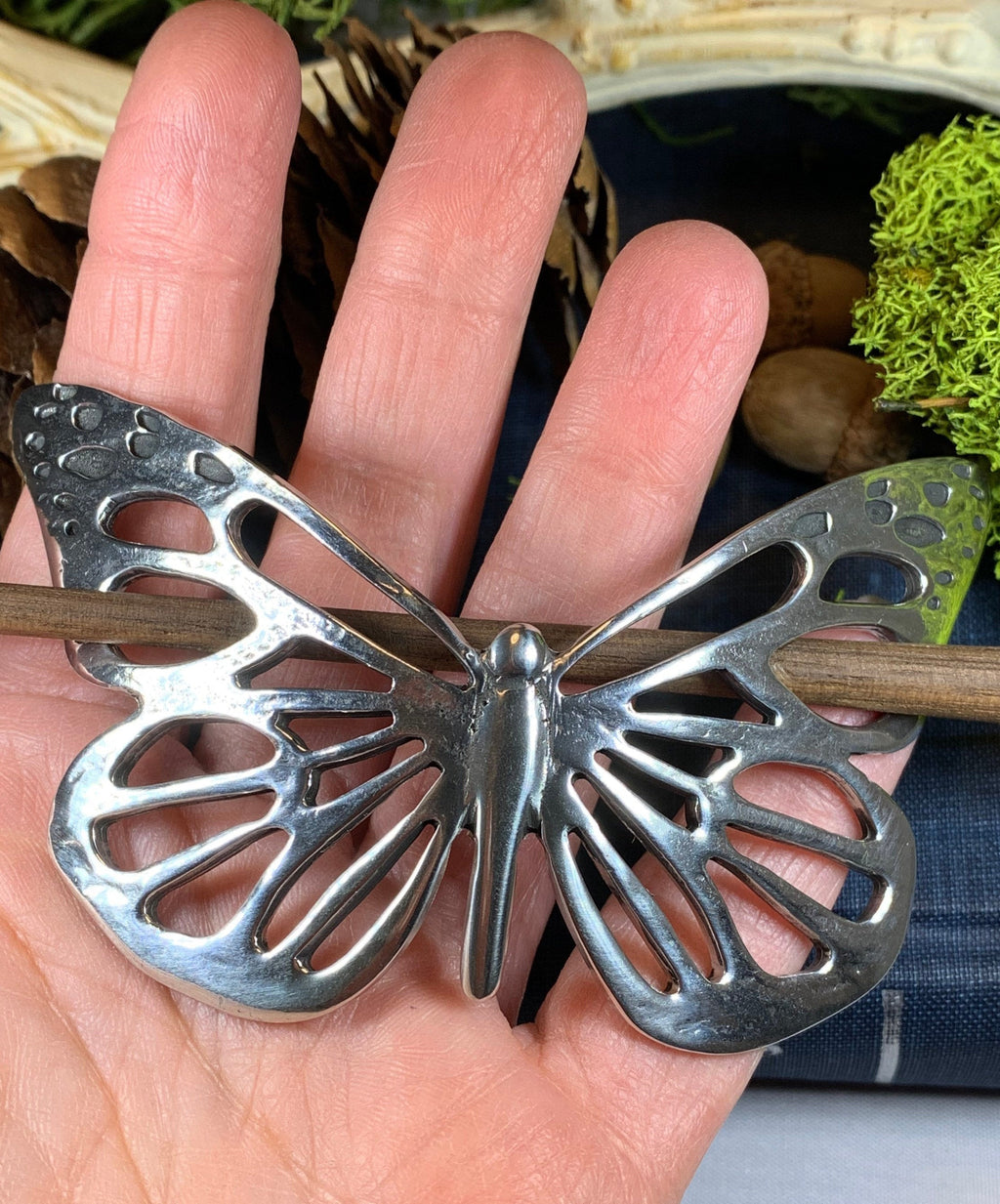 Handmade Pewter Butterfly Hair Slide for Women
