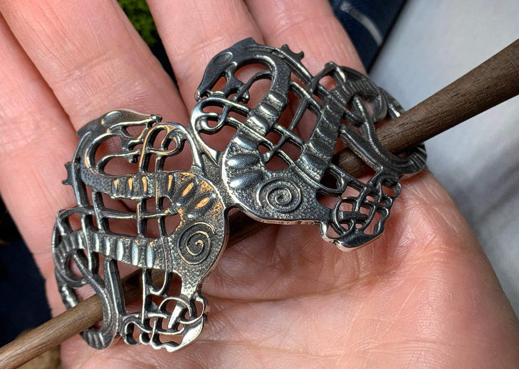 Pewter Celtic Dragon Hair Slide for Women