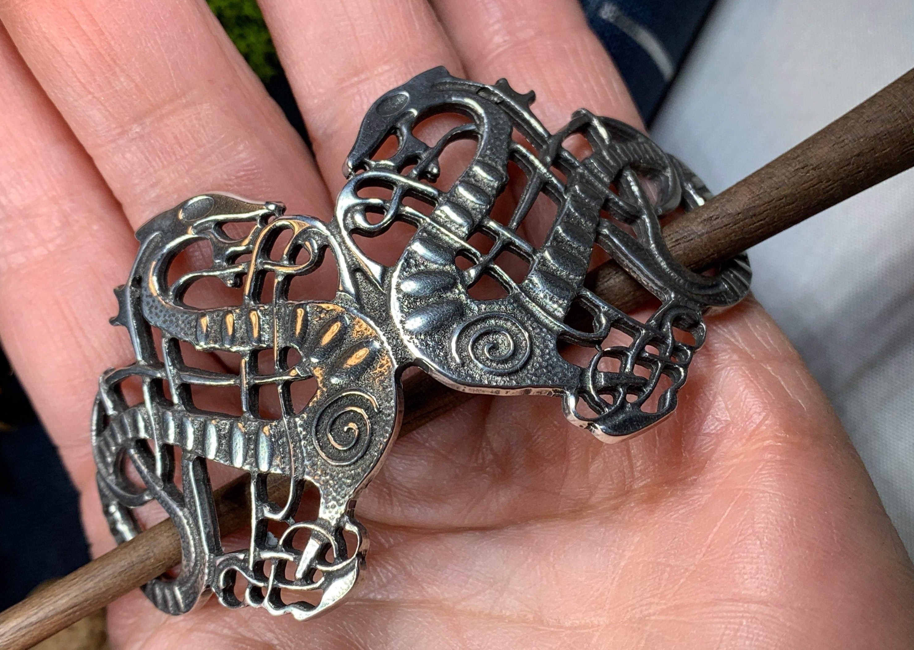 Pewter Celtic Dragon Hair Slide for Women