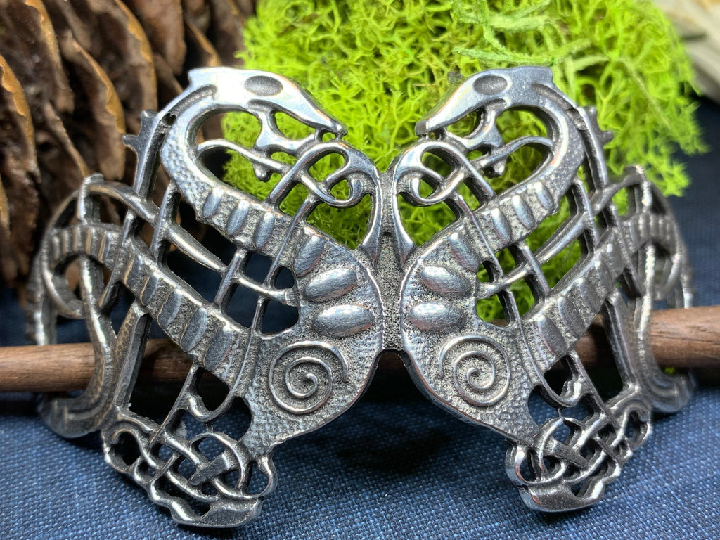 Pewter Celtic Dragon Hair Slide for Women