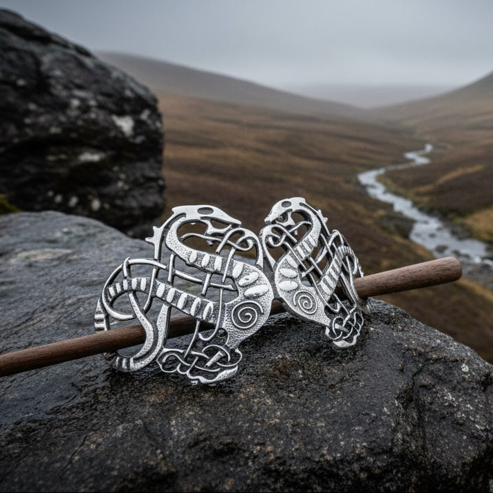 Pewter Celtic Dragon Hair Slide for Women