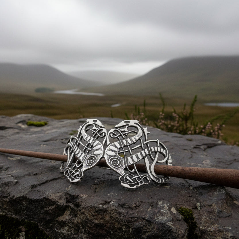 Pewter Celtic Dragon Hair Slide for Women