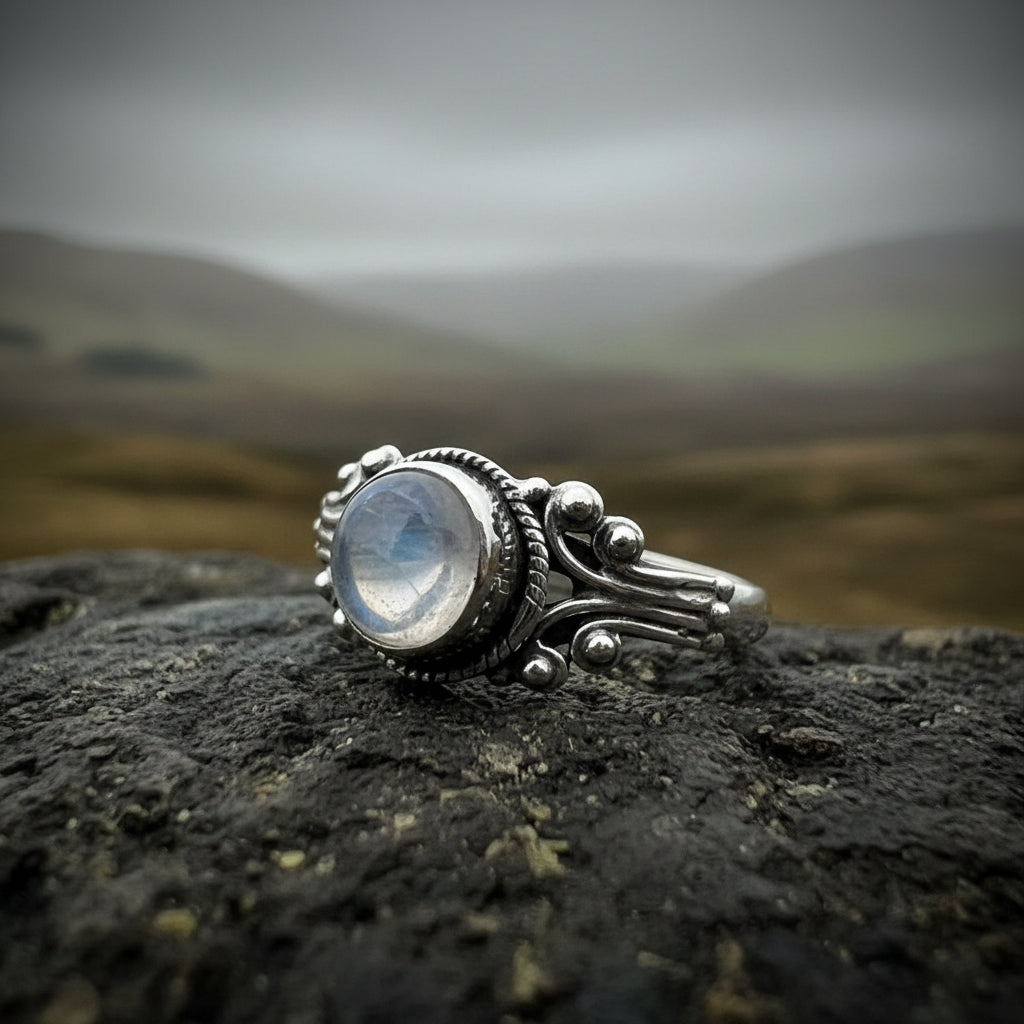 Celtic Love Moonstone Ring in Sterling Silver