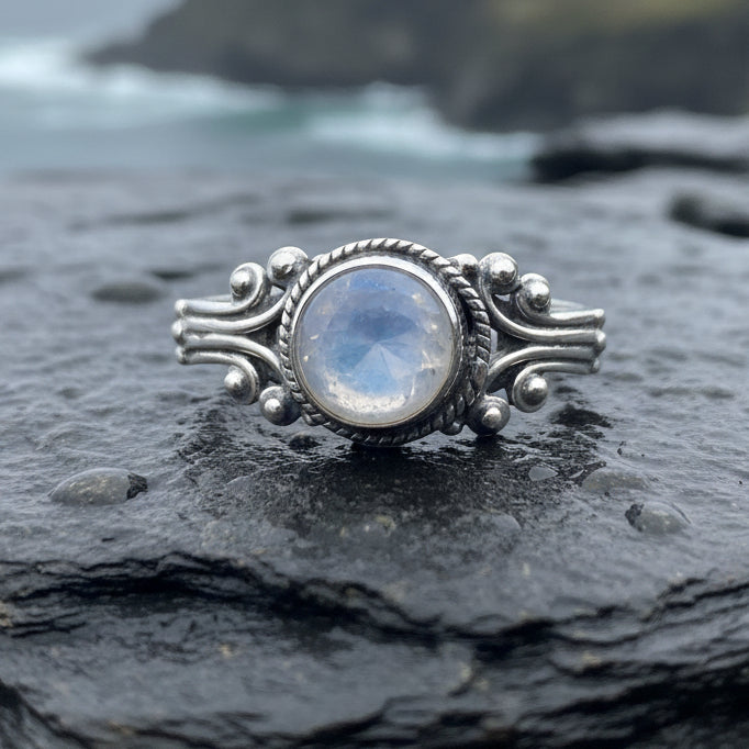 Celtic Love Moonstone Ring in Sterling Silver