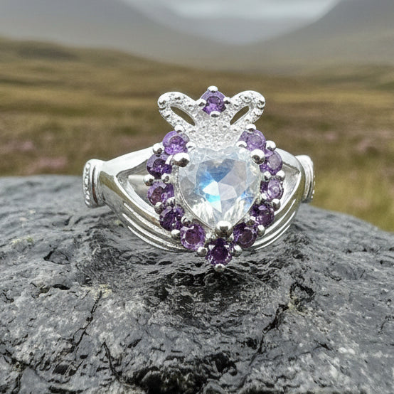 Adore Moonstone Irish Claddagh Ring in Sterling Silver