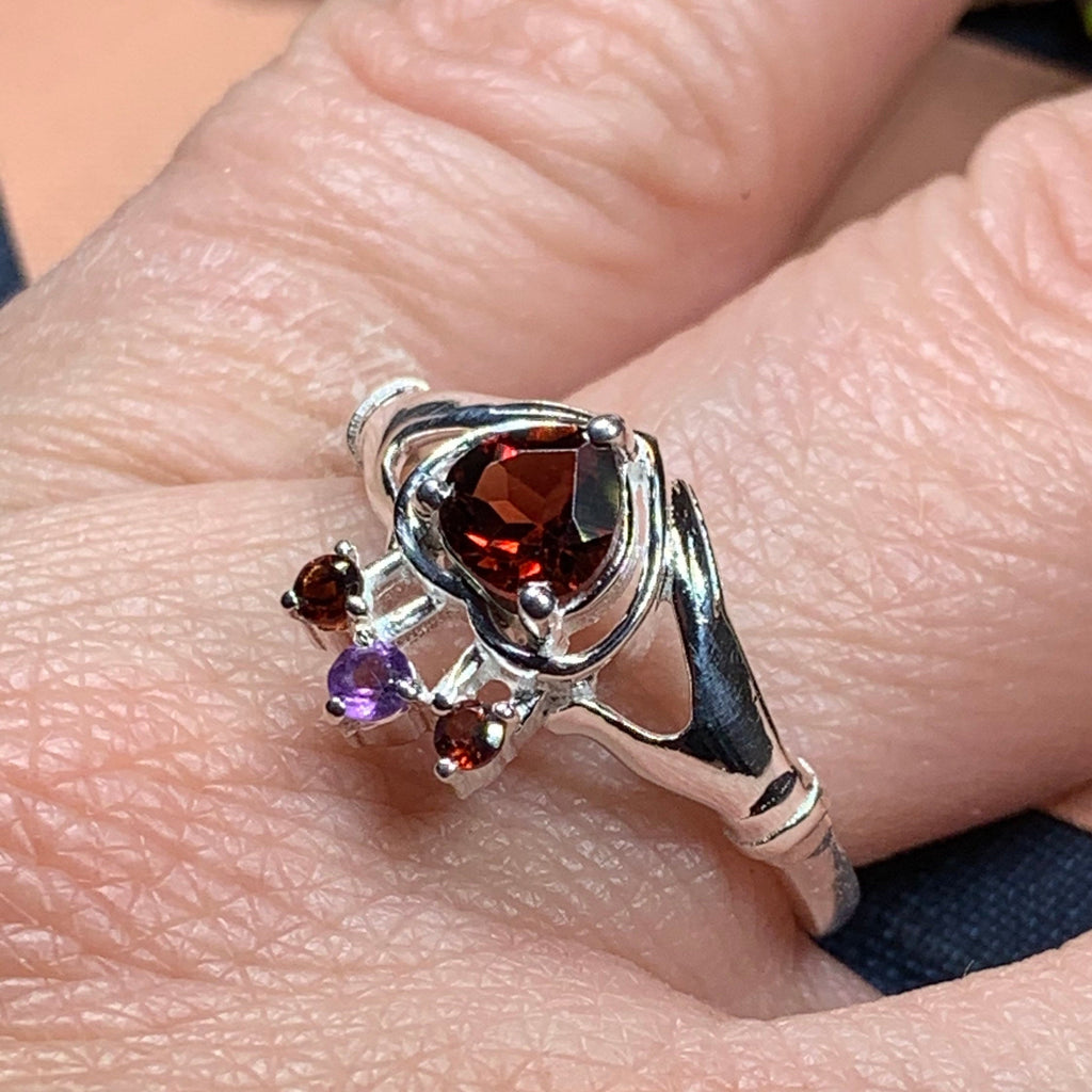 Royal Garnet Irish Claddagh Ring in Sterling Silver