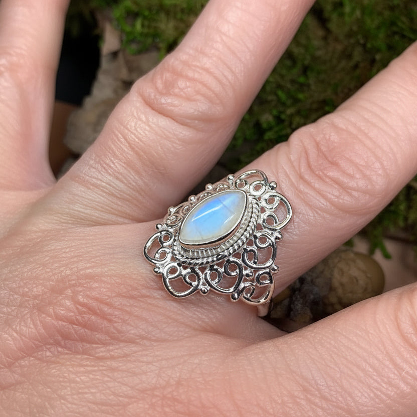 Orenda Celtic Spiral Moonstone Ring in Sterling Silver