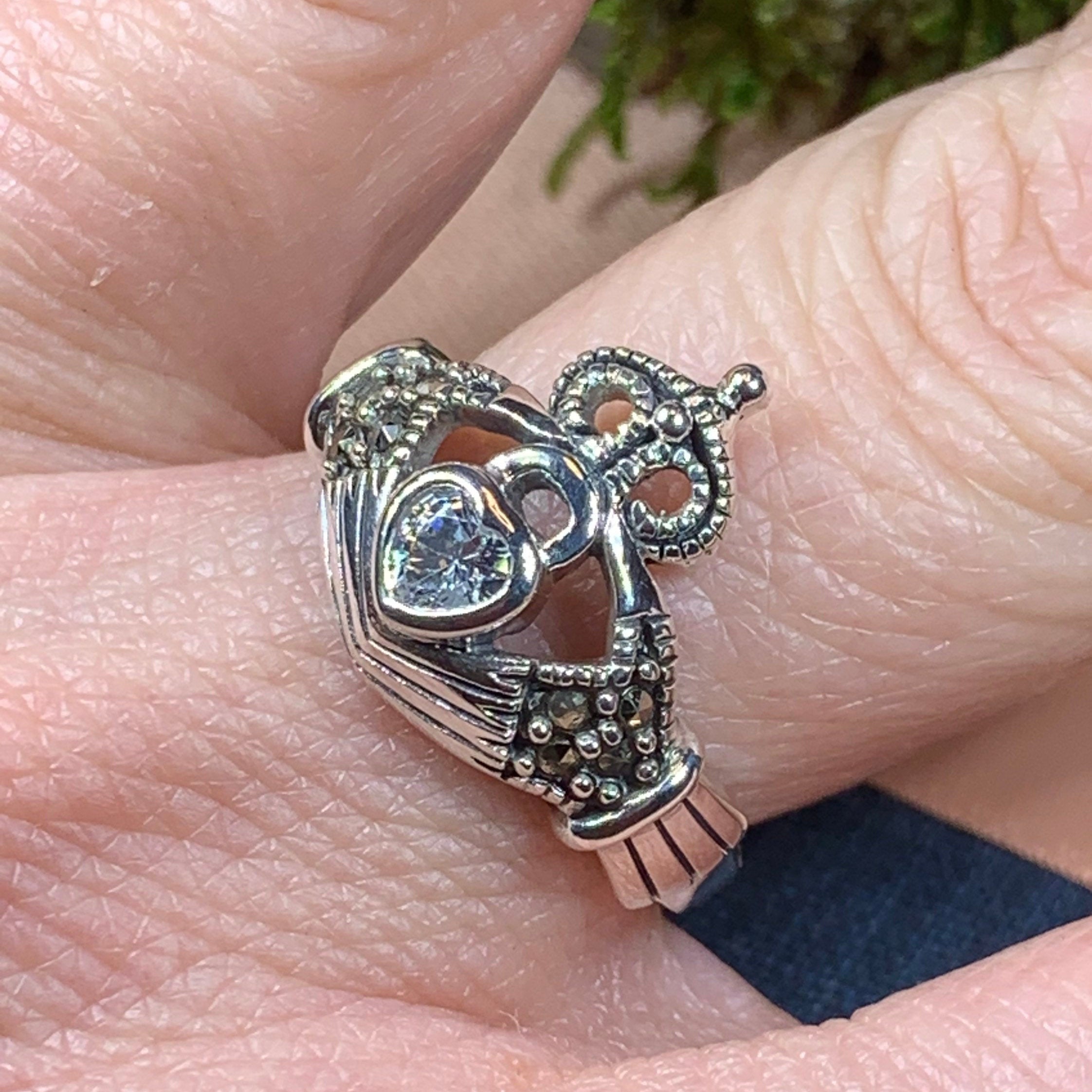 Devotion Marcasite Irish Claddagh Ring in Sterling Silver